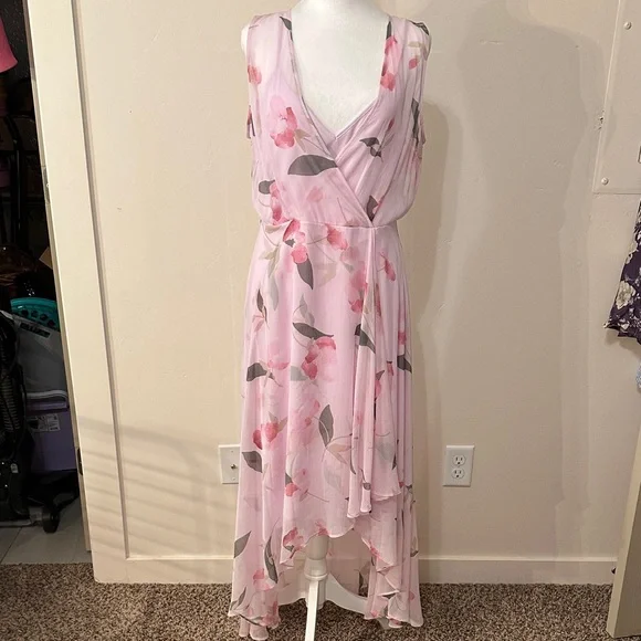 Calvin Klein Pink Floral High-Low Chiffon Dress - Picture 1 of 3